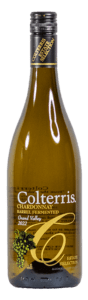 Wine bottle filled with 2022 Colterris Barrel Fermented Chardonnay