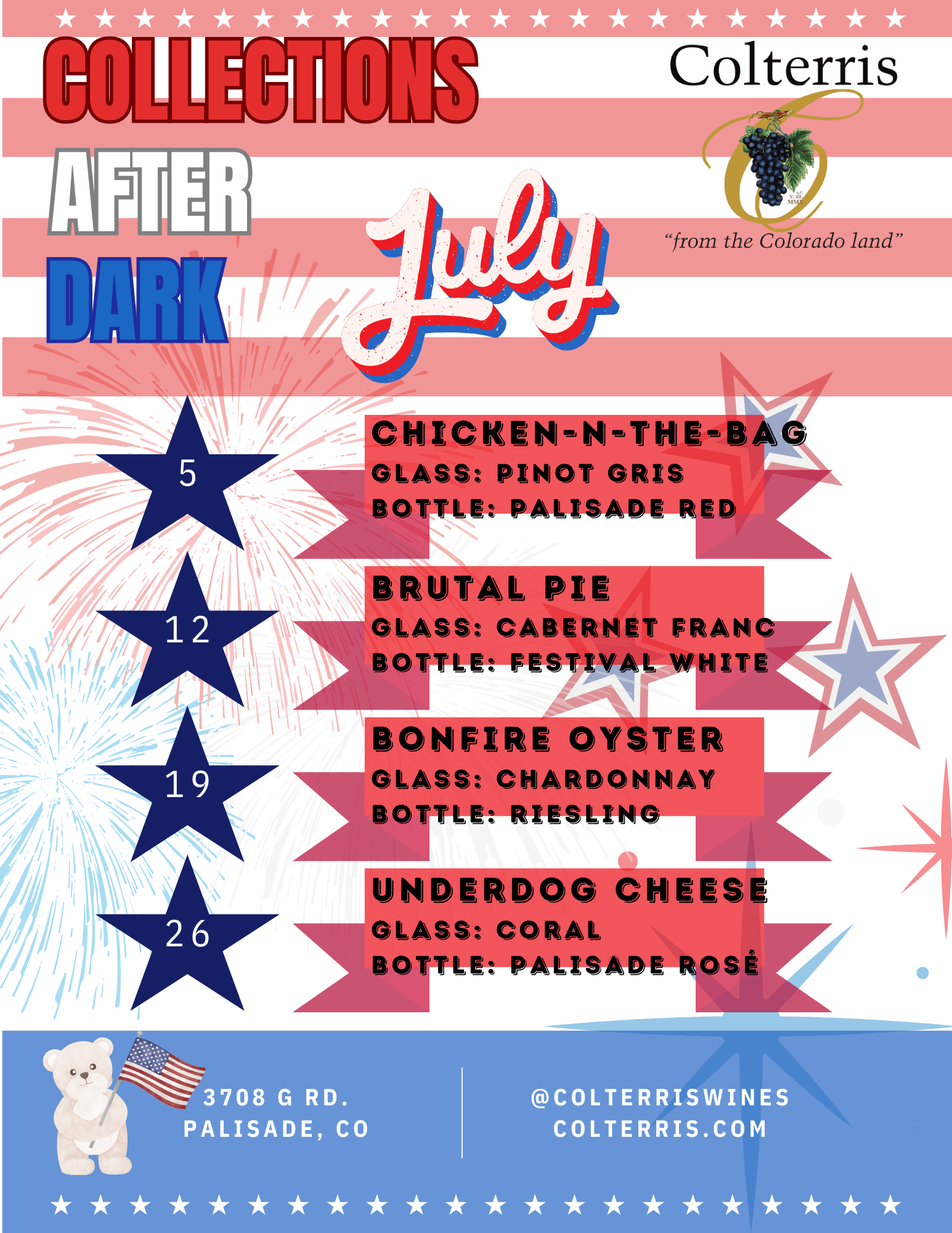 Colterris Collections After Dark July Food Truck Schedule.